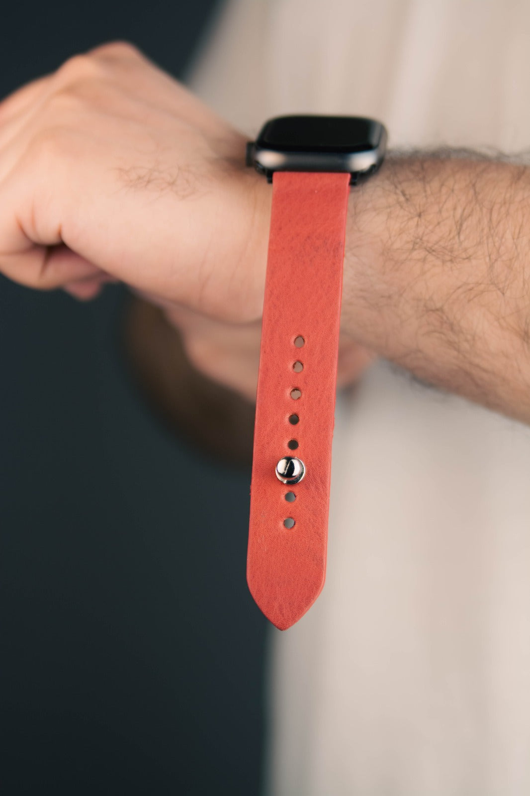 Salmon Red Apple Watch Strap - Pure Leather Strap