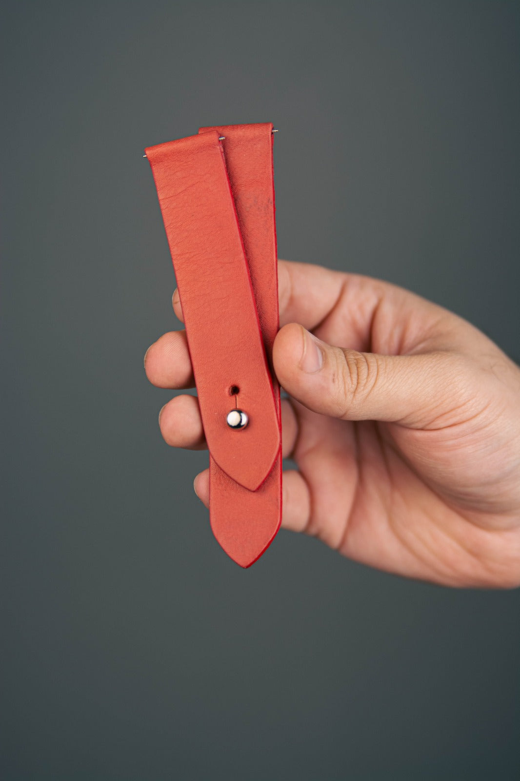 Salmon Red Leather Watch Strap - Quick Release Pins - The Hermoso