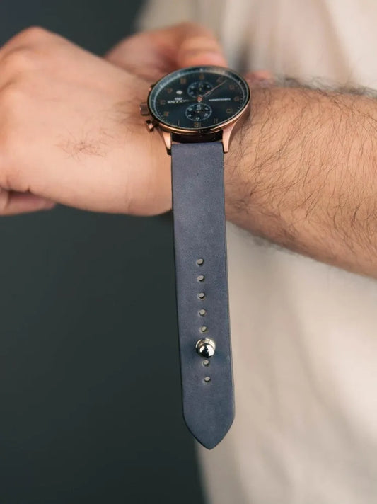 Gray Leather Watch Strap - Quick Release Pins - The Hermoso