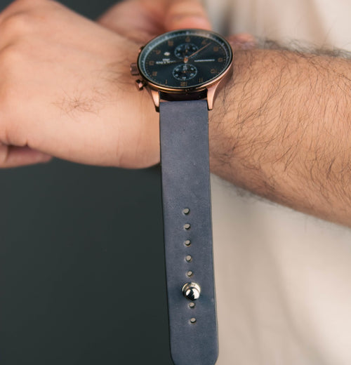 Gray Leather Watch Strap - Quick Release Pins - The Hermoso