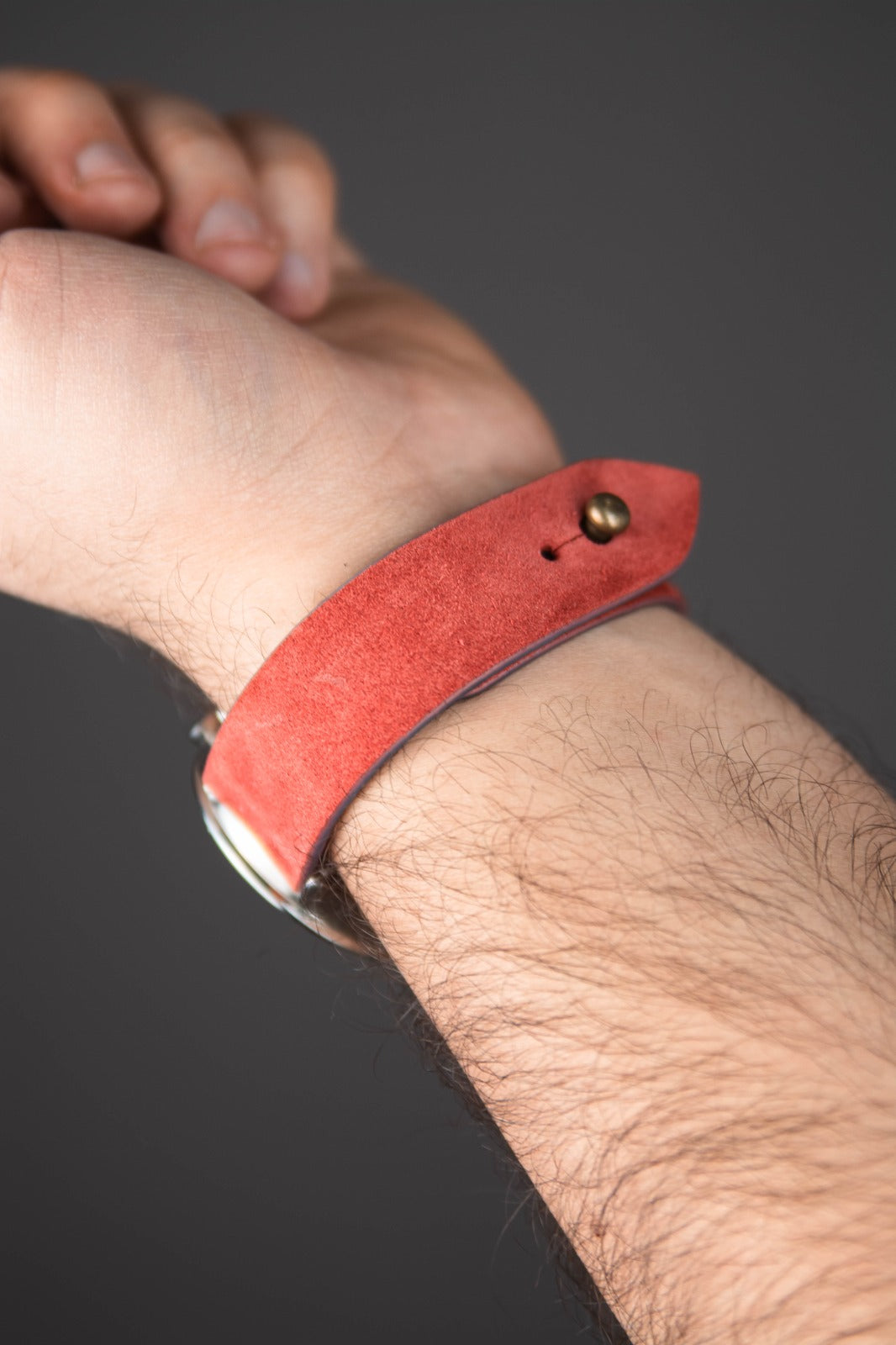 Salmon Red Suede Leather Watch Strap - The Hermoso