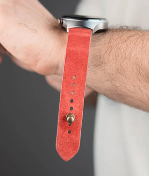 Salmon Red Suede Leather Watch Strap - Quick Release Pins - The Hermoso