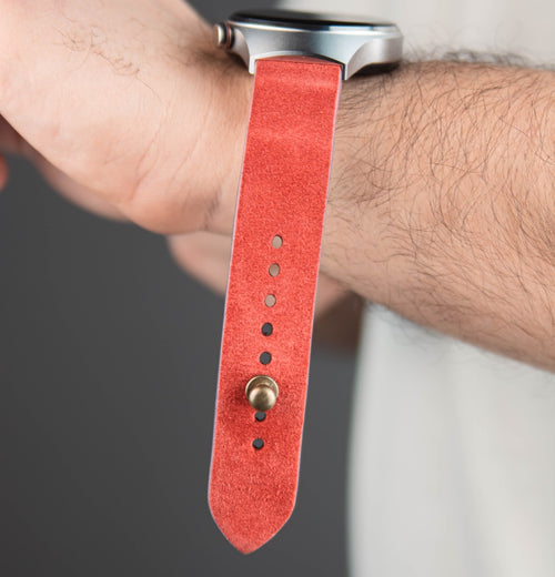 Salmon Red Suede Leather Watch Strap - Quick Release Pins - The Hermoso