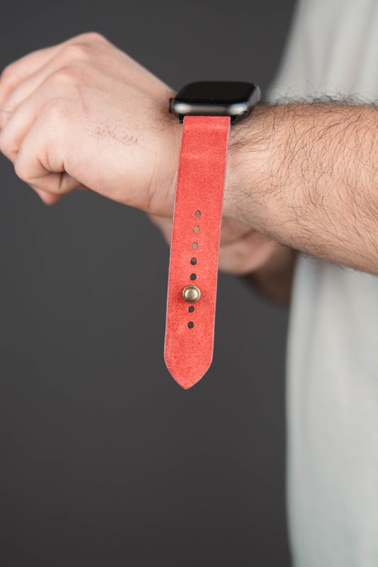 Salmon Red Apple Watch Strap - Suede Leather Strap