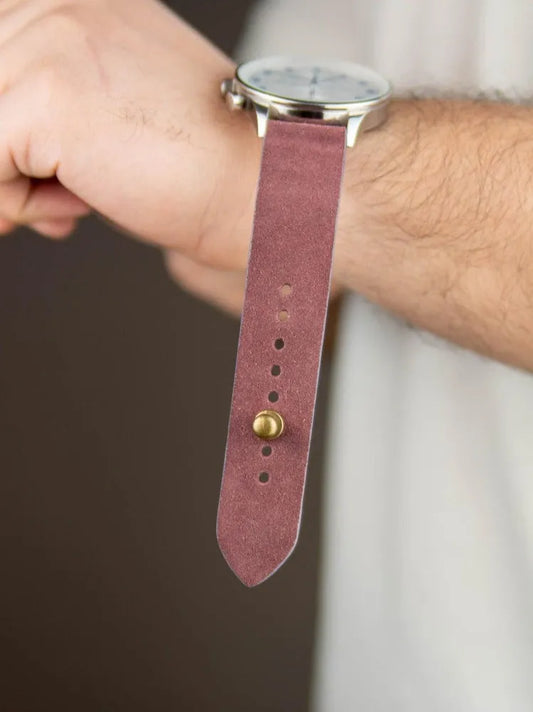 Burgundy Suede Leather Watch Strap - Quick Release Pins - The Hermoso