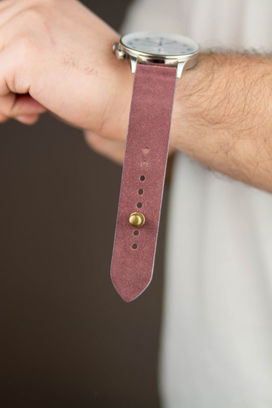 Burgundy Suede Leather Watch Strap - Quick Release Pins - The Hermoso