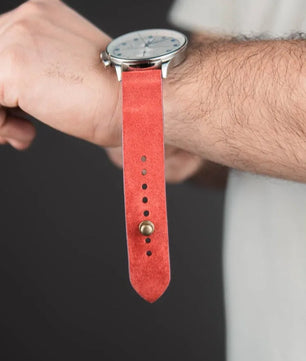 Salmon Red Suede Leather Watch Strap - Quick Release Pins - The Hermoso