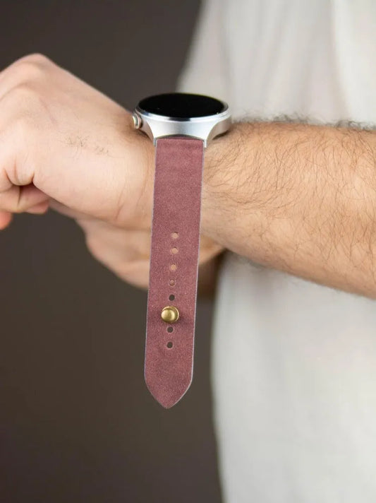 Burgundy Suede Leather Watch Strap - Quick Release Pins - The Hermoso