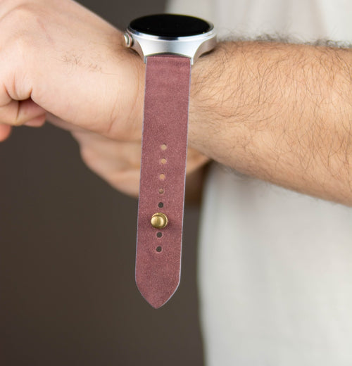 Burgundy Suede Leather Watch Strap - Quick Release Pins - The Hermoso