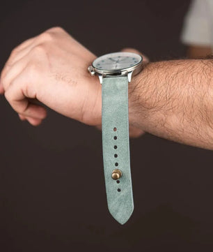 Sage Green Suede Leather Watch Strap - Quick Release Pins - The Hermoso