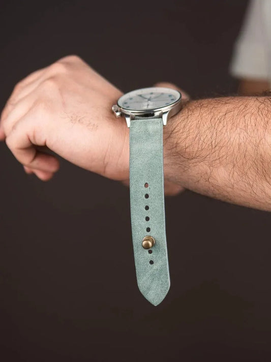 Sage Green Suede Leather Watch Strap - Quick Release Pins - The Hermoso