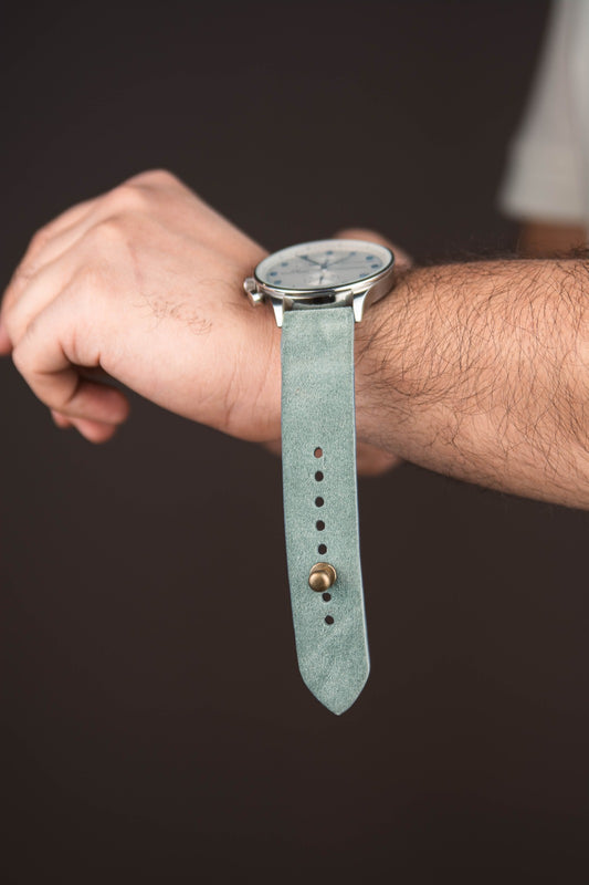 Sage Green Suede Leather Watch Strap - Quick Release Pins - The Hermoso