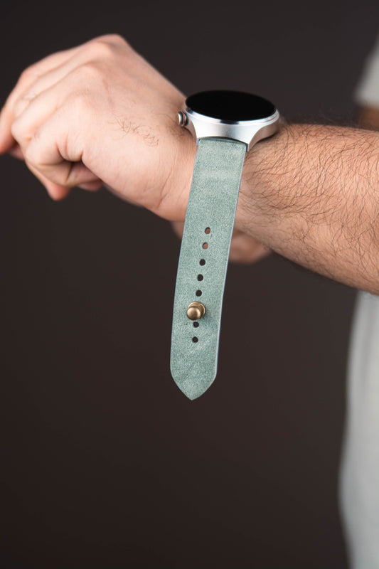 Sage Green Suede Leather Watch Strap - Quick Release Pins - The Hermoso