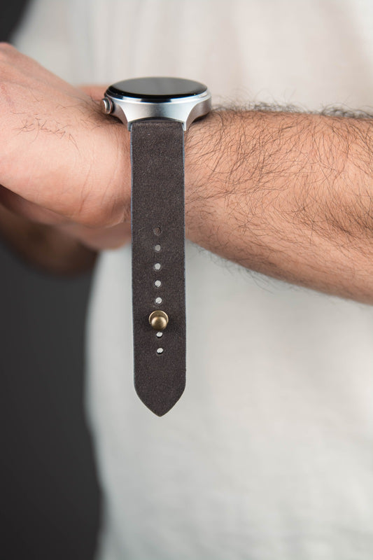 Dark Gray Suede Leather Watch Strap - Quick Release Pins - The Hermoso