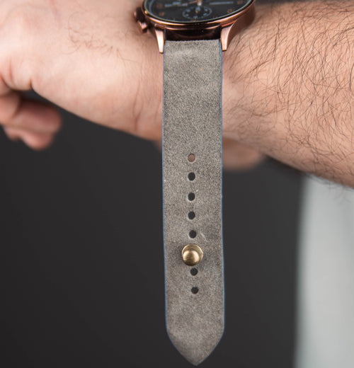 Gray Suede Leather Watch Strap - Quick Release Pins - The Hermoso