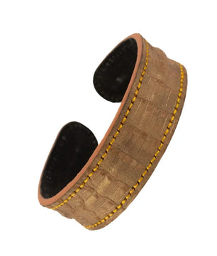 The Grit - Bronze Lizard Texture - Kara Style Leather Bracelet / Leather Cuff
