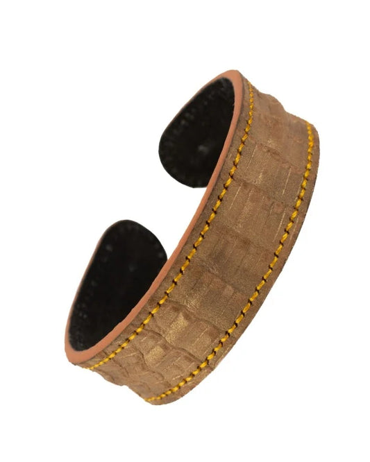 The Grit - Bronze Lizard Texture - Kara Style Leather Bracelet / Leather Cuff
