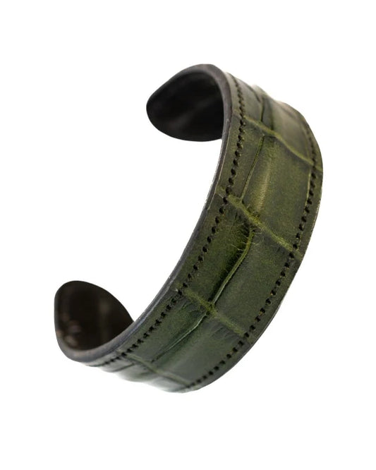 The Grit - Green Croc - Kara Style Leather Bracelet / Leather Cuff