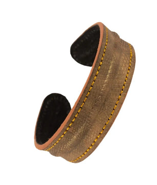 The Grit - Bronze Lizard Texture - Kara Style Leather Bracelet / Leather Cuff