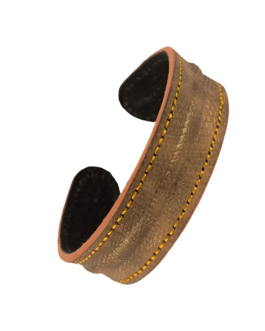 The Grit - Bronze Lizard Texture - Kara Style Leather Bracelet / Leather Cuff