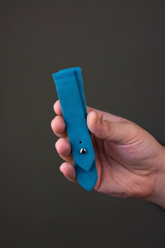 Cyan Blue Suede Leather Watch Strap - Quick Release Pins - The Hermoso