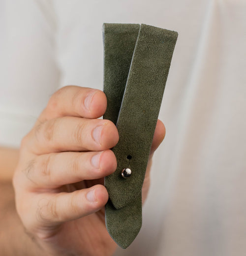 Olive Green Suede Leather Watch Strap - The Hermoso