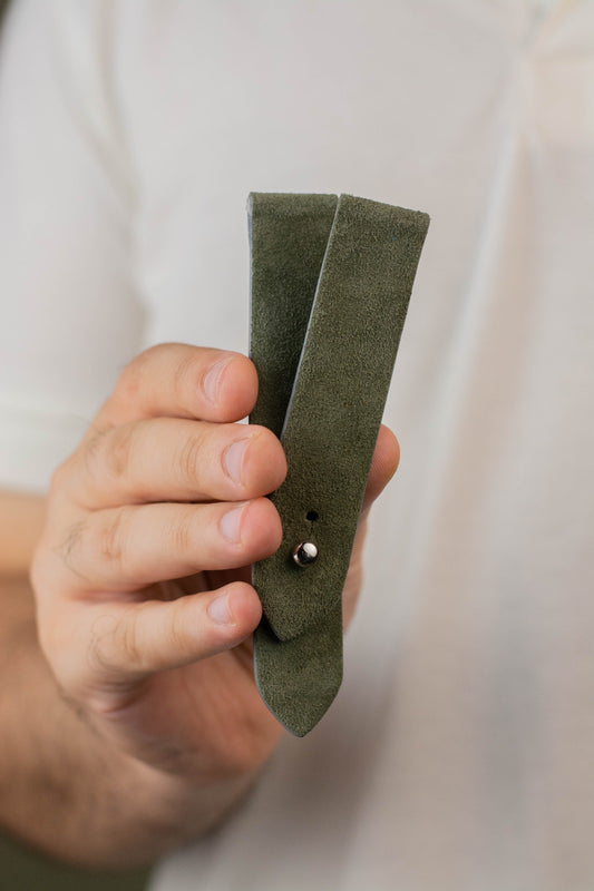 Olive Green Suede Leather Watch Strap - Quick Release Pins - The Hermoso