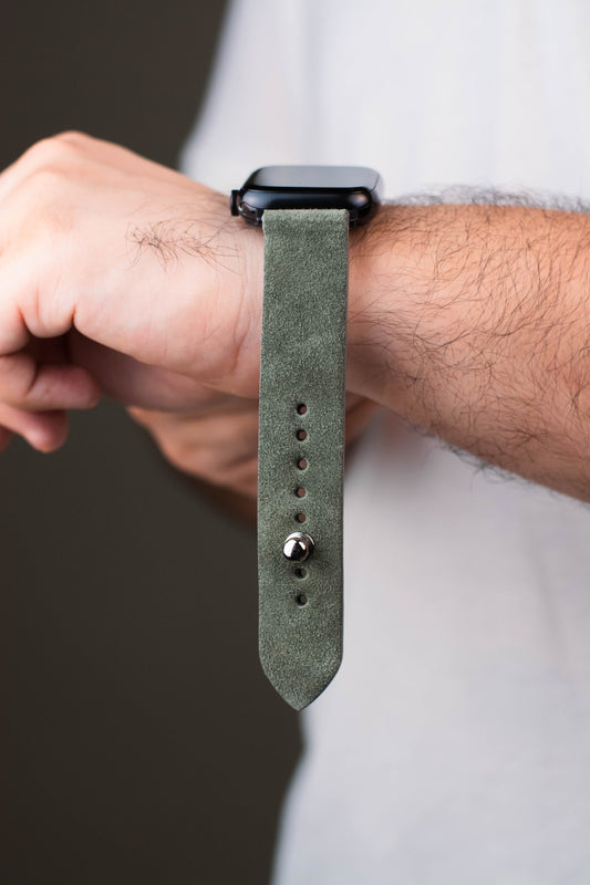 Olive Green Apple Watch Strap - Suede Leather Strap