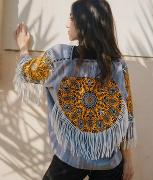 Gray Handmade Cardigan with Unique Motifs and Tassels