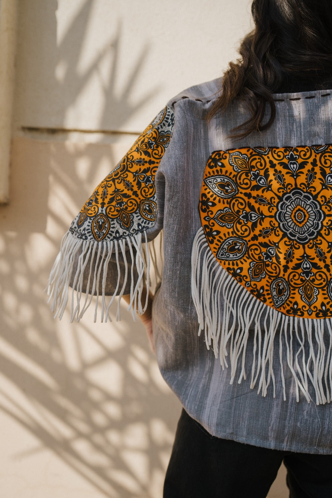 Gray Handmade Cardigan with Unique Motifs and Tassels