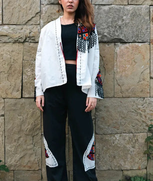 Handmade Monochrome Cardigan and Straight Pant Set