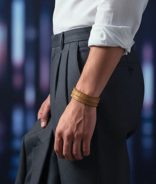The Grit - Bronze Lizard Texture - Kara Style Leather Bracelet / Leather Cuff