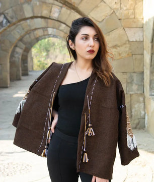 Brown | Handmade Premium Cardigan | Winter Wrap