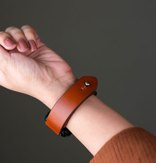 Tan Orange Leather Apple Watch Strap for Women