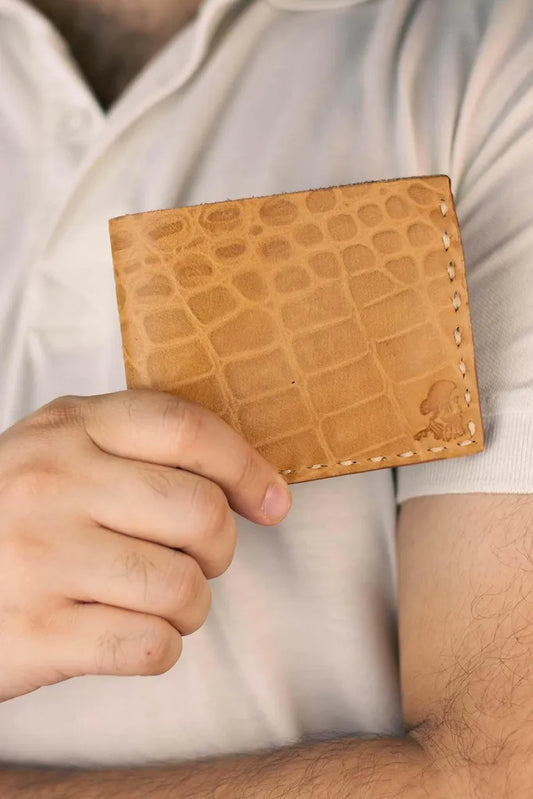 The Elegancia - Veg-Tan Croc Leather Bi-Fold Wallet