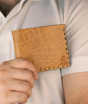 The Elegancia - Veg-Tan Croc Leather Bi-Fold Wallet