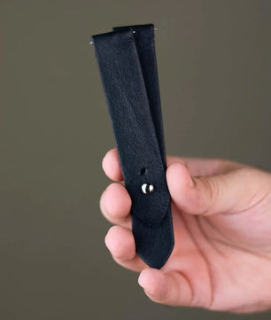 Black Leather Watch Strap - Quick Release Pins - The Hermoso