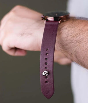 Burgundy Leather Watch Strap  - Quick Release Pins - The Hermoso