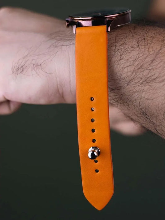 Orange Leather Watch Strap - Quick Release Pins - The Hermoso