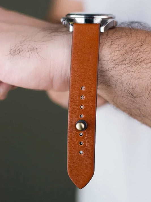 Tan Orange Leather Watch Strap - Quick Release Pins - The Hermoso
