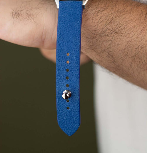 Blue Leather Watch Strap  - Quick Release Pins - The Hermoso