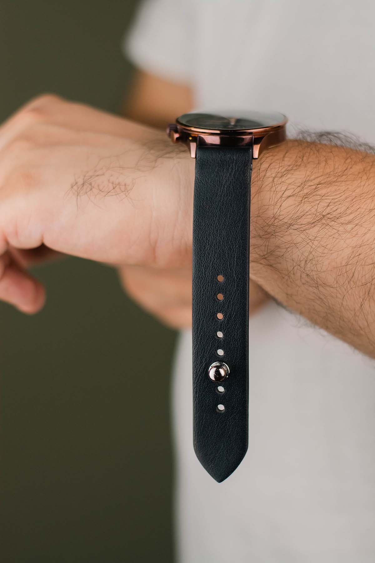 Black Leather Watch Strap - Quick Release Pins - The Hermoso