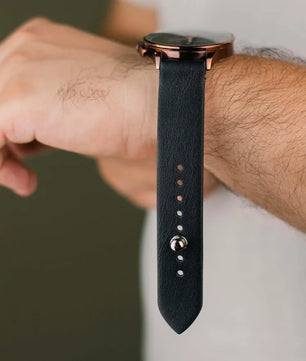 Black Leather Watch Strap - Quick Release Pins - The Hermoso