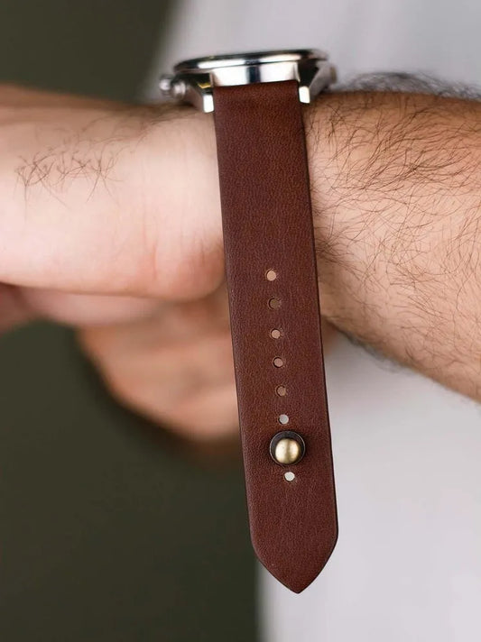 Brown Leather Watch Strap - Quick Release Pins - The Hermoso