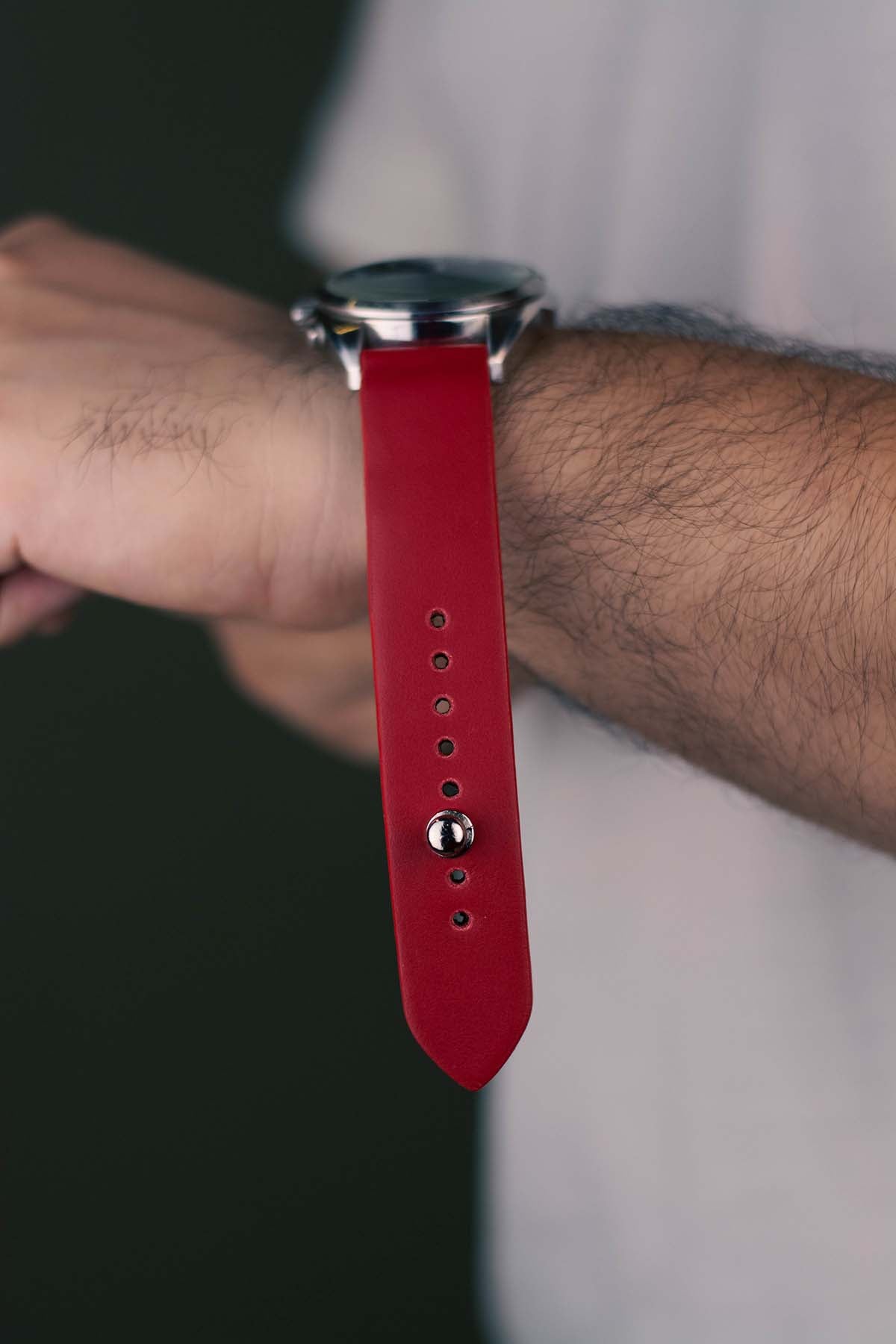 Red Leather Watch Strap - Quick Release Pins - The Hermoso