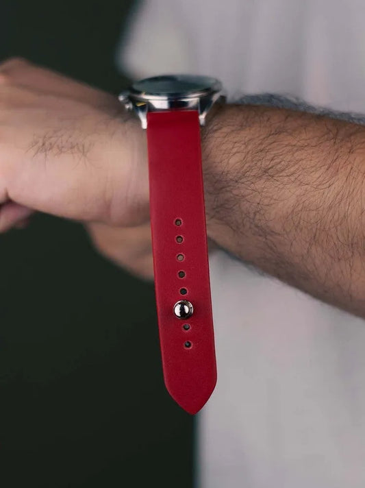 Red Leather Watch Strap - Quick Release Pins - The Hermoso