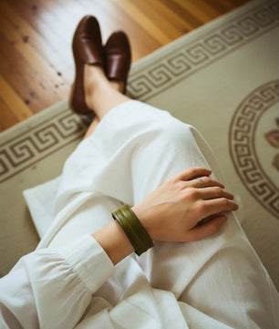 The Grit - Moss Olive - Kara Style Leather Bracelet / Leather Cuff