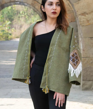 Olive Green | Handmade Premium Cardigan | Winter Wrap