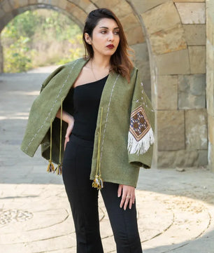 Olive Green | Handmade Premium Cardigan | Winter Wrap