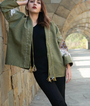 Olive Green | Handmade Premium Cardigan | Winter Wrap